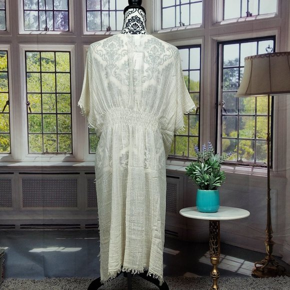 NWT SONOMA TEXTURED GAUZE CINCHED TOPPER (IVORY / OS) - Picture 9 of 12